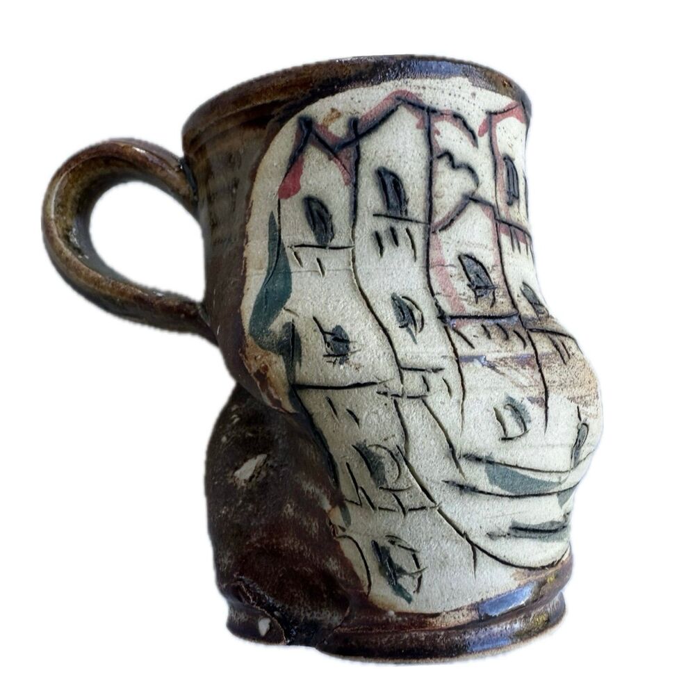 New Artisan Pottery Handmade Hand Thrown Abstract Eclectic Crooked Mug Cup
